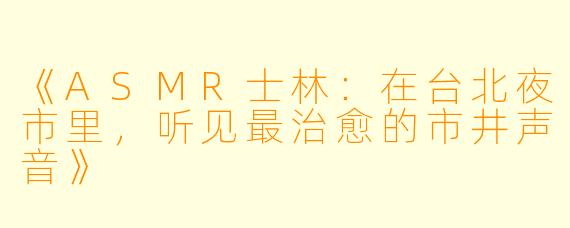《ASMR士林：在台北夜市里，听见最治愈的市井声音》